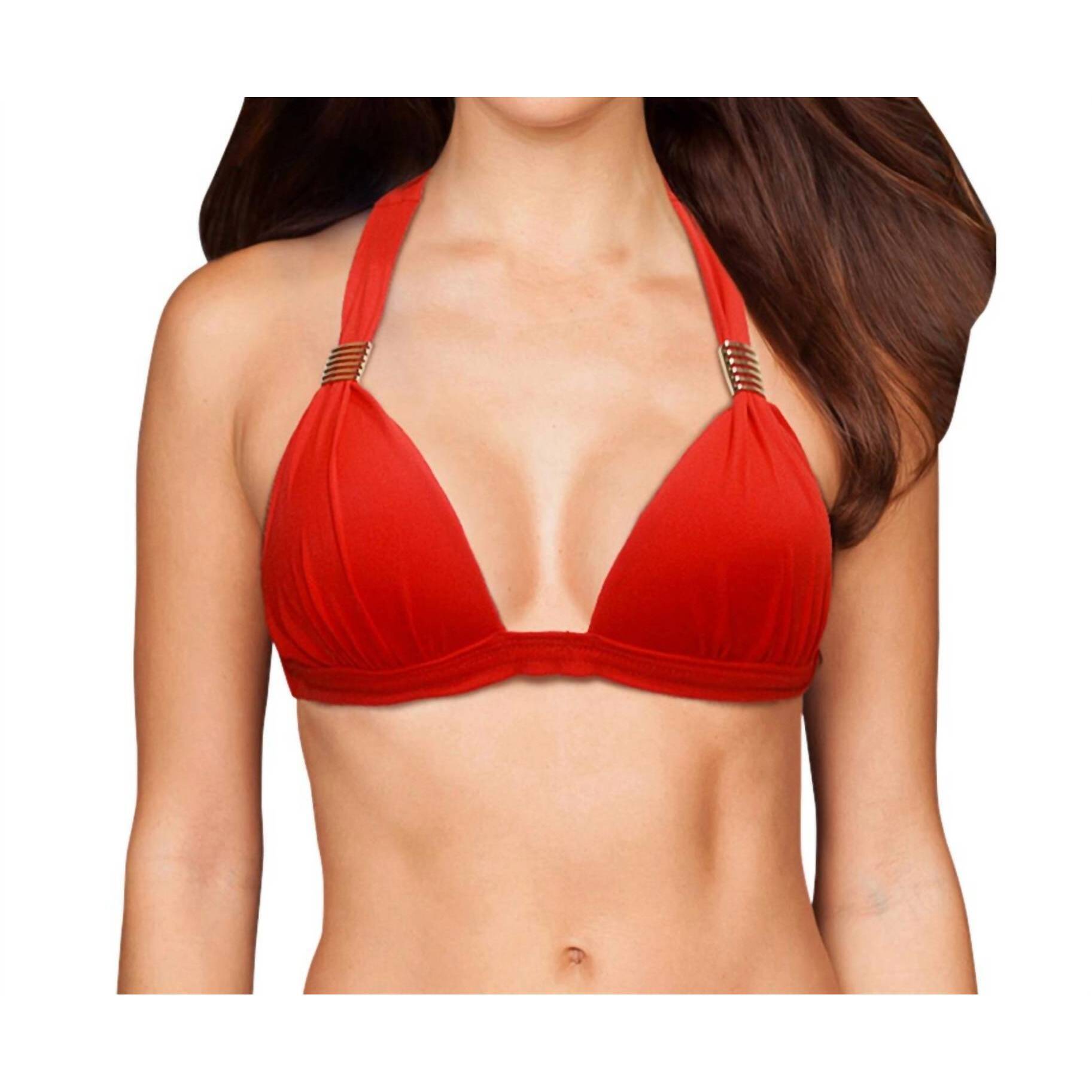 New Zali Plunge Triangle Halter Bikini Top In Persimmon